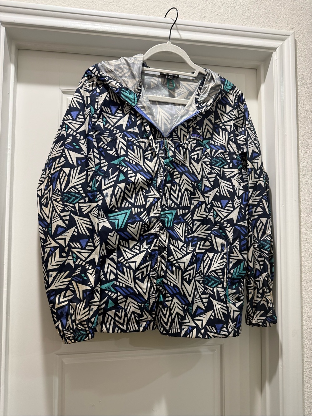Patagonia Hooded Windbreaker - Navy, Teal, Light Gray